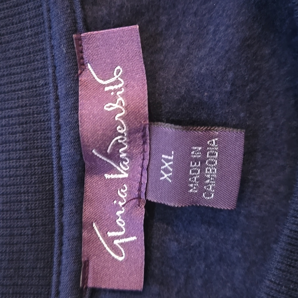 Gloria Vanderbilt Navy Blue Lemon Embroidered Crewneck Sweatshirt Size XXL - Picture 2 of 8